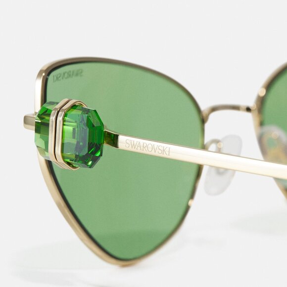 Swarovski Green Lens Gold Frame Cat Eye Sunglasses